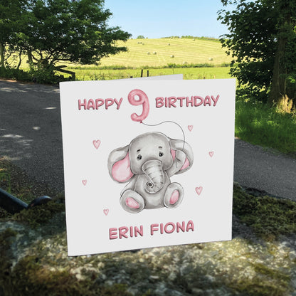 Personalised Birthday Card Balloon Animals (Elephant)  - Pink