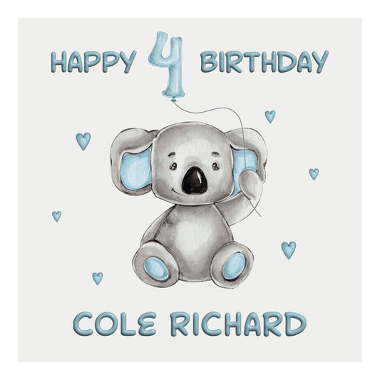 Personalised Birthday Card Balloon Animals (Koala)  - Blue