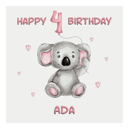 Personalised Birthday Card Balloon Animals (Koala)  - Pink