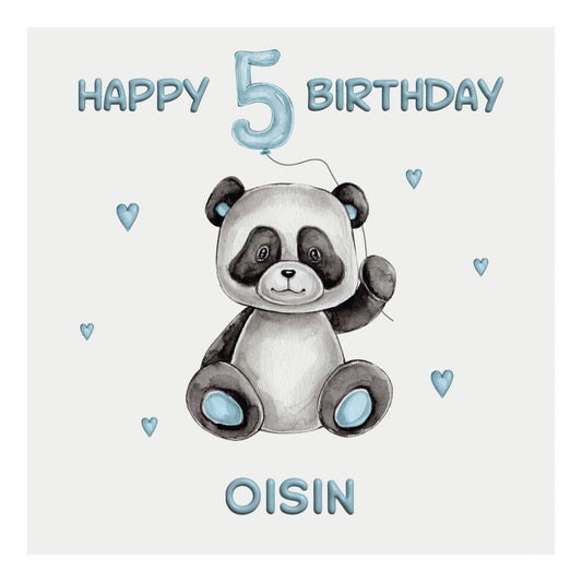 Personalised Birthday Card - Balloon Animals (Panda) - Blue