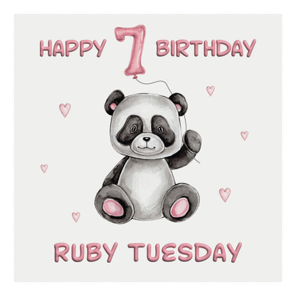 Personalised Birthday Card - Balloon Animals (Panda)  - Pink