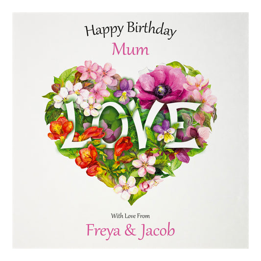 Personalised Birthday Card (Love Heart Flowers)