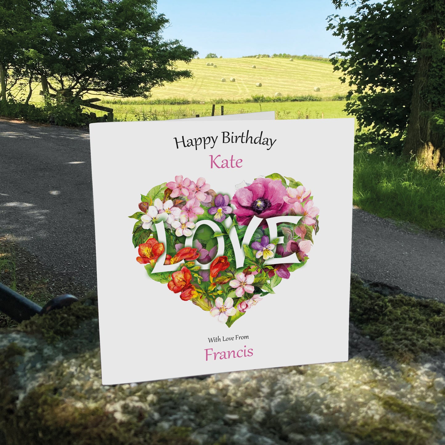 Personalised Birthday Card (Love Heart Flowers)