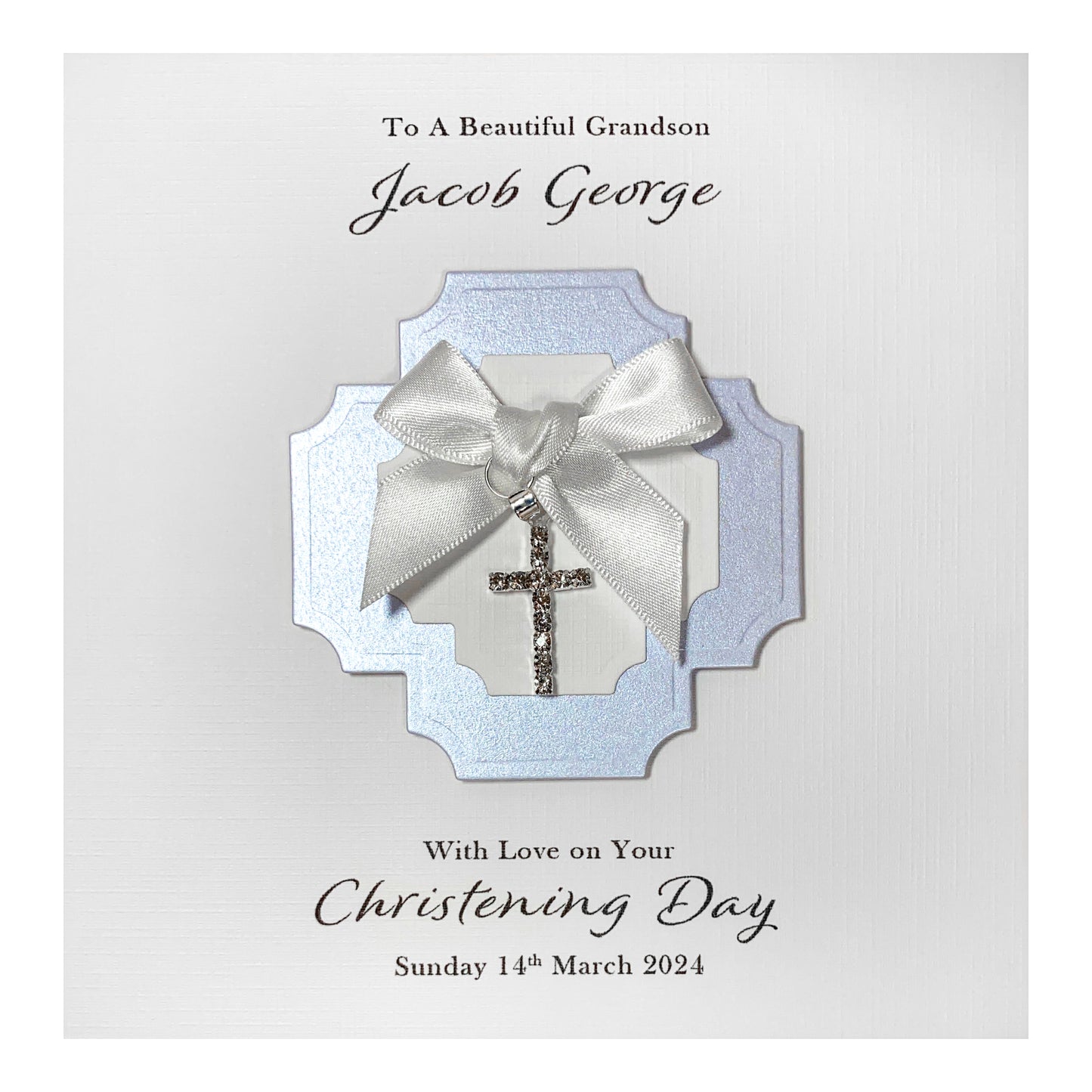 Personalised Christening Card (Blue Cross Charm)