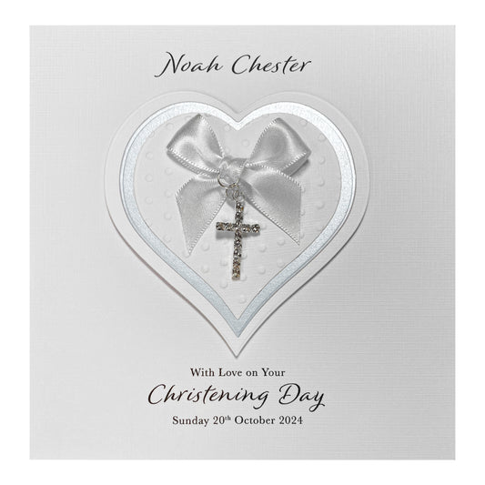 Personalised Christening Card (Blue Heart)
