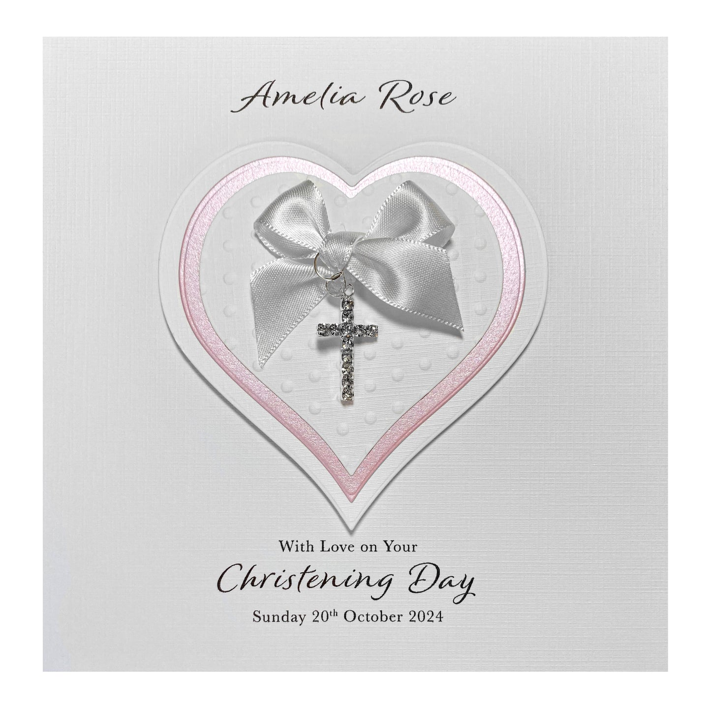 Personalised Christening Card (Pink Heart)