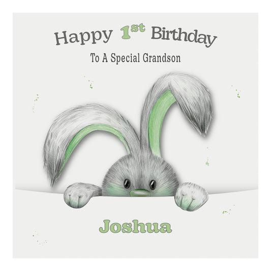 Personalised Birthday Card (Peeping Bunny) - Green