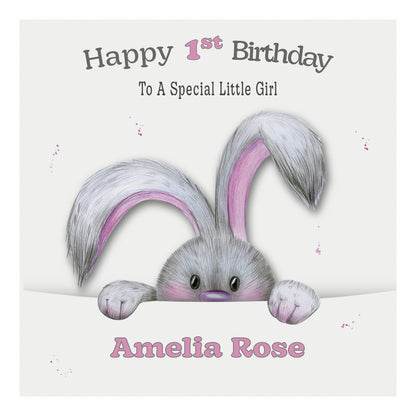 Personalised Birthday Card (Peeping Bunny) - Pink