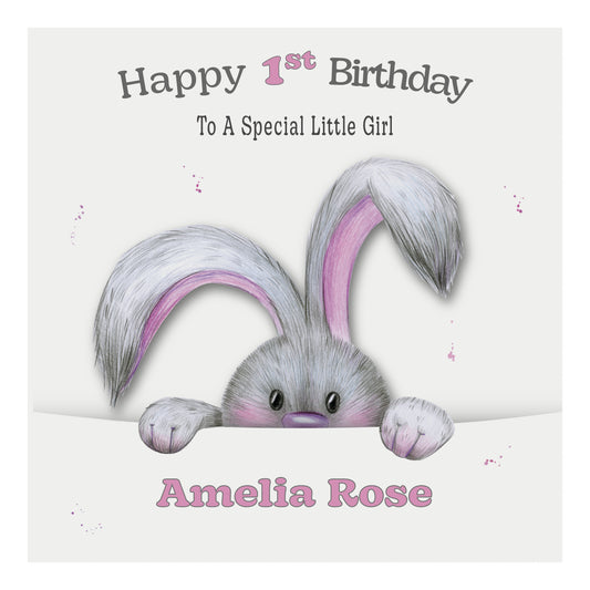 Personalised Birthday Card (Peeping Bunny) - Pink
