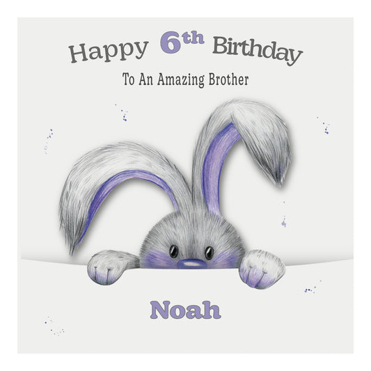 Personalised Birthday Card (Peeping Bunny) - Purple
