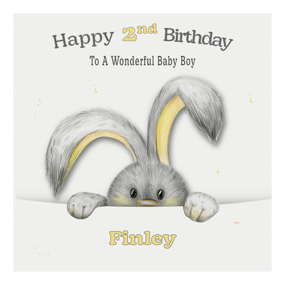 Personalised Birthday Card (Peeping Bunny) - Yellow