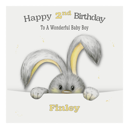 Personalised Birthday Card (Peeping Bunny) - Yellow