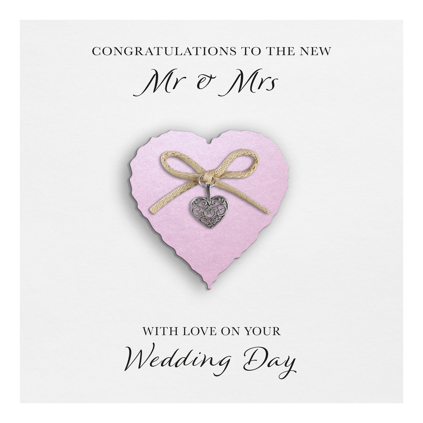 Wedding Day Card "Heart Charm & Bow" (White Cardstock)